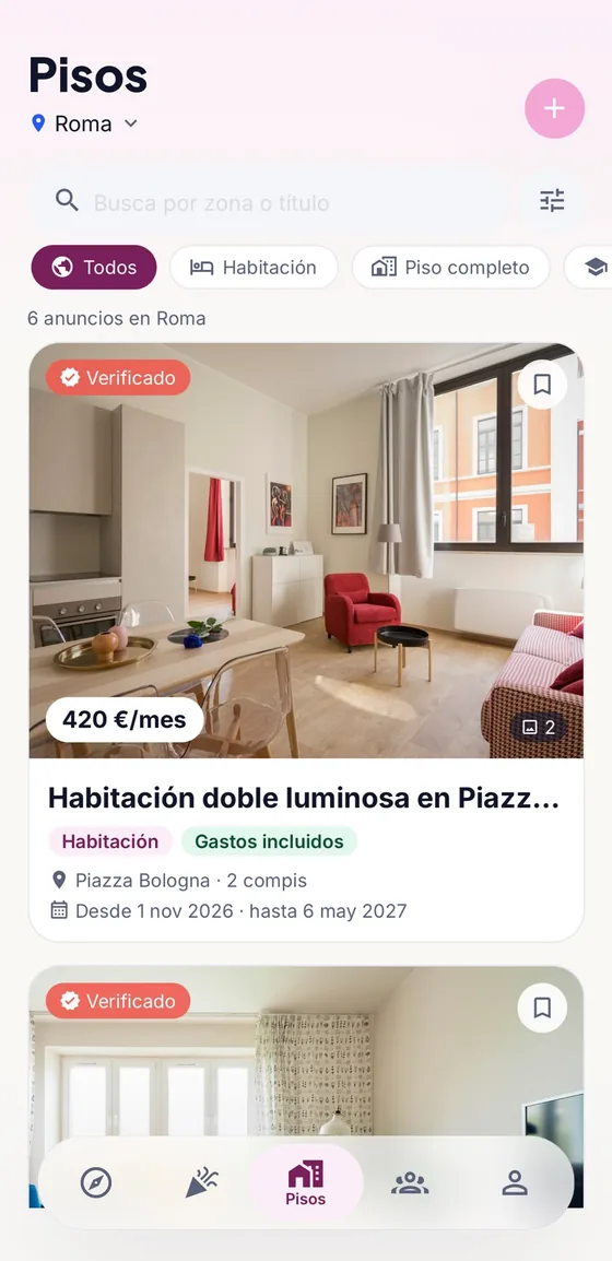 Flats: verified listing with price, bills included and dates
